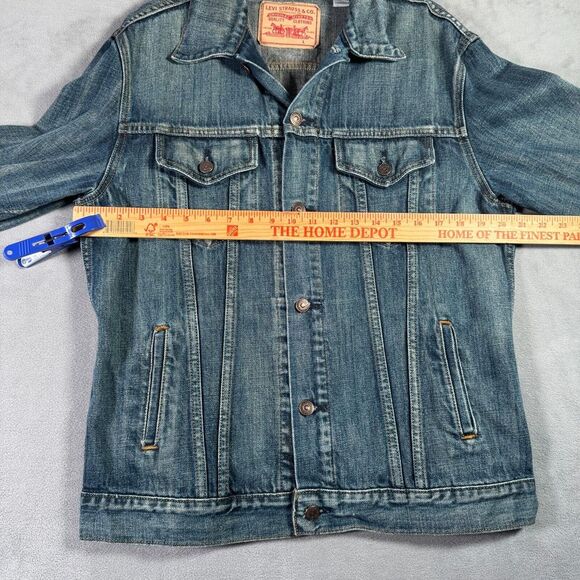 Levi's Jean Jacket Mens L Blue Stone Washed Denim Trucker Western Cowboy Y2K - Picture 4 of 12